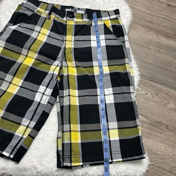 Southpole Size 18 / 30 Long Plaid Shorts Black Yellow 12" Inseam Golf Casual Chi - Picture 5 of 6